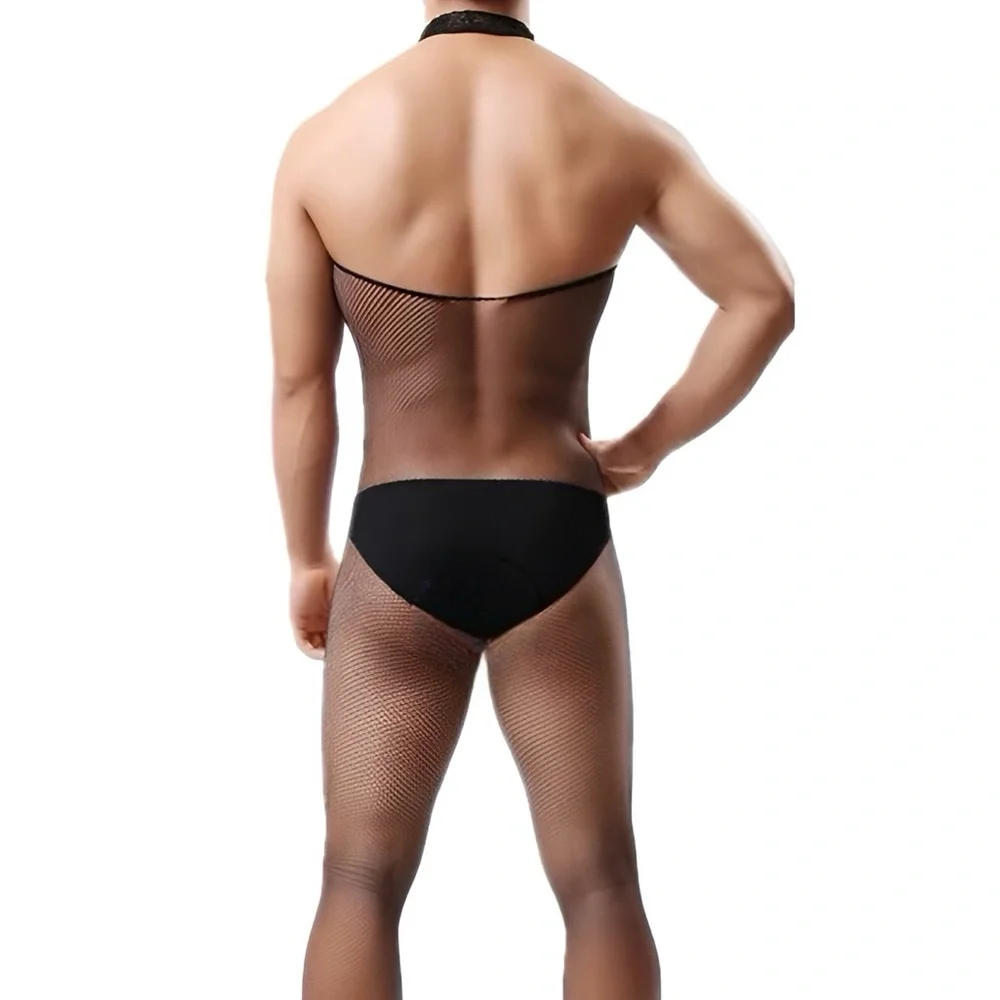 Black Mesh Men's Bodysuit